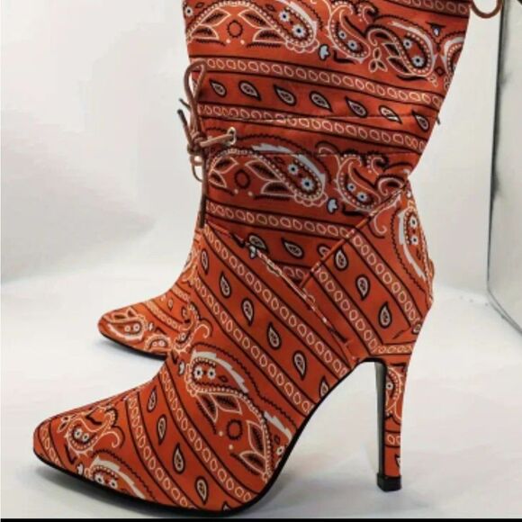 Paisley scarf printed stiletto boots sz 8 - Picture 6 of 10
